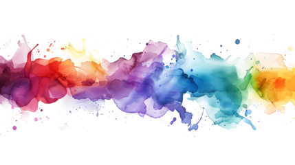 Abstract colorful rainbow color painting illustration - watercolor splashes, isolated on white and transparent background