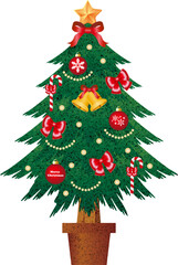 クリスマス　クリスマスツリー　オーナメント　飾り　装飾　アナログタッチ　水彩　イラスト素材