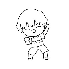 A cartoon boy is dancing and smiling