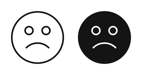Sad line icon set. Unhappy face emoji icon for UI designs.