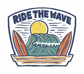 Ride the wave on summer with twin surfboard and waves vector artwork