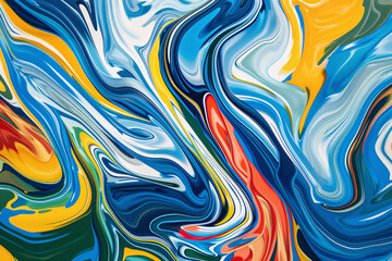 Fototapeta premium Colorful abstract wave pattern wallpaper with bright blue and orange stripes, perfect for textile or card design
