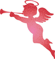 ラッパを吹く天使　シルエット　水彩　キラキラ　ラメ　バレンタイン　クリスマス　イラスト素材　赤