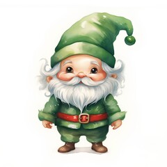 Hand drawn watercolor illustration of a Christmas elf isolated on white background