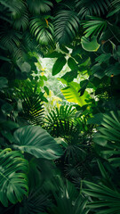 Tropical green leaves create a lush and vibrant background