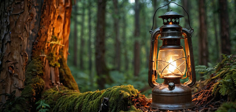 Magical lantern in the forest.