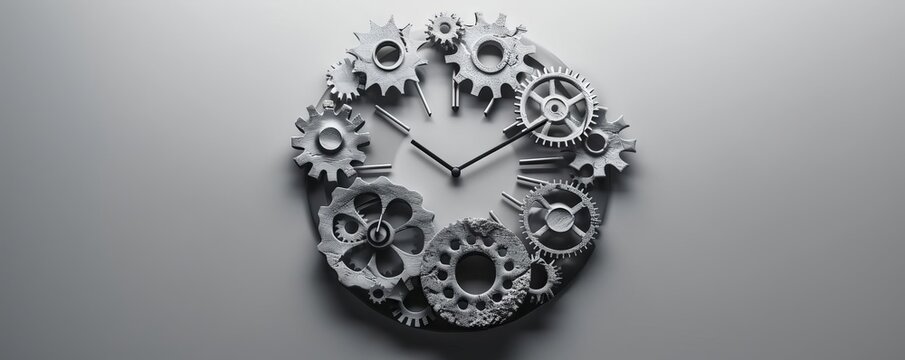 A minimalist clock design where the gears are used as numerals, emphasizing simplicity and precision