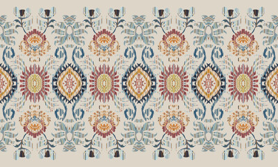 Hand draw African Ikat floral paisley embroidery.geometric ethnic oriental seamless pattern traditional.great for textiles, banners, wallpapers, wrapping vector design.