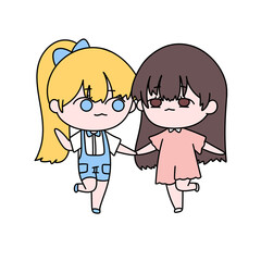 Two cartoon girls holding hands