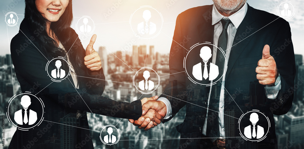 Poster human resources recruitment and people networking concept. modern graphic interface showing professi