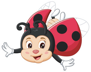 Cute Ladybug Cartoon Flying. Animal Nature Icon Concept Isolated Premium Vector. Vector Illustration