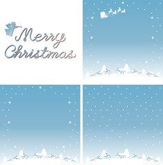 Fototapeta na wymiar フレーム　背景　クリスマス　サンタクロース　夜空　街並み　シルエット　ロゴ　イラスト素材セット