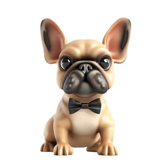 A 3D cartoon character of a sassy French Bulldog, with a raised eyebrow and a slight smirk, confident, wearing a stylish bow tie, isolated on a white background.
