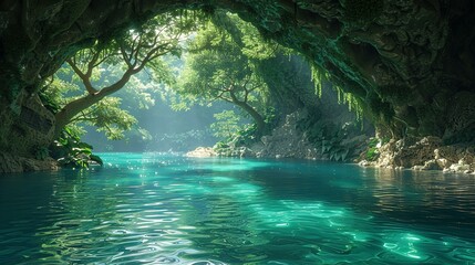 Naklejka premium Enigmatic Depths: Nature's Tranquil Illumination