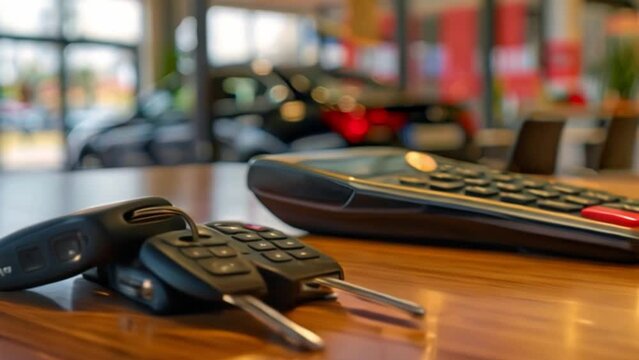 A new vehicle as you witness the display of two freshly minted remote keys resting next to calculators on the work table in the showroom, marking the start of countless adventures to come