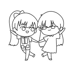 Two girls are holding hands and smiling