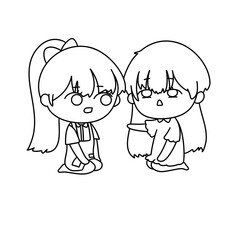 Two girls are sitting on the ground, one of them pointing at something