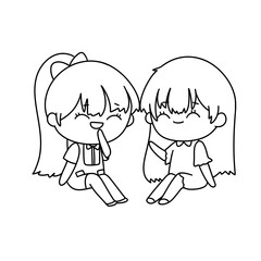 Two girls are sitting next to each other and smiling