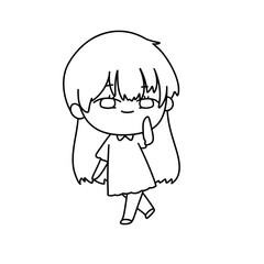 A girl with long hair is walking with her hands on her hips