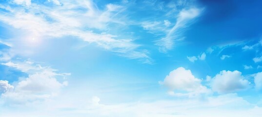 Bright Blue Sky With Fluffy White Clouds.