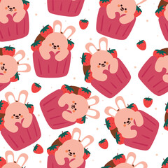 seamless pattern cartoon bunny and cupcake. cute animal wallpaper for textile, gift wrap paper