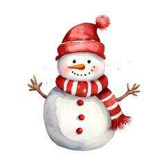 Cute watercolor snowman. Hand drawn illustration isolated on white background
