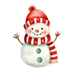 Watercolor snowman isolated on white background. Hand painted illustration.