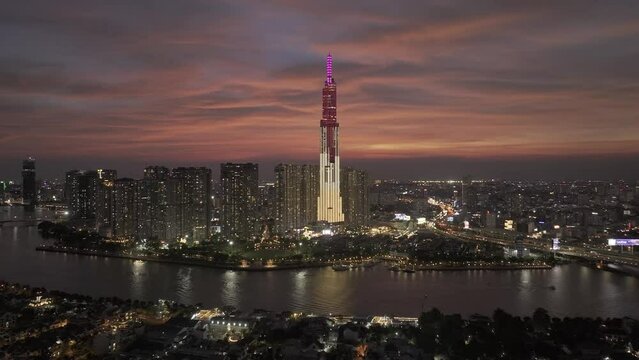 Ho Chi Minh City, Vietnam - April 30: Ho Chi Minh City at Landmark 81 aerial view in sunrise.