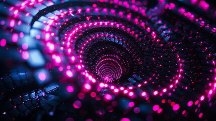 A pink spiral with lights in the background.