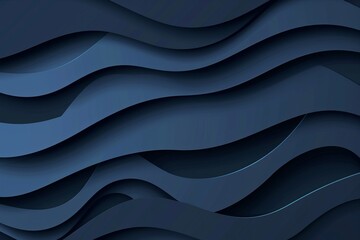 Fototapeta premium Dark powder blue paper waves abstract banner design. Elegant wavy vector background