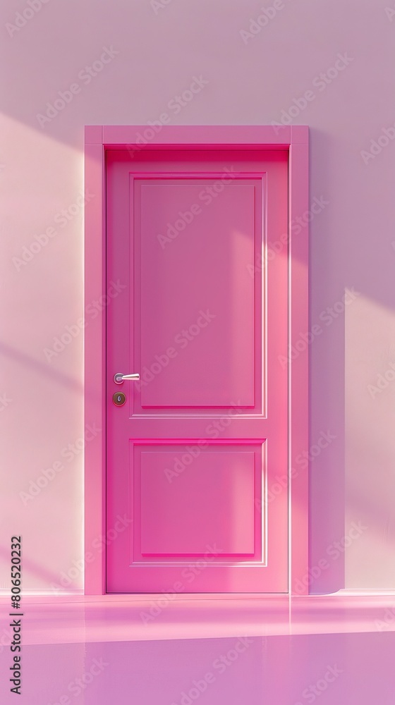 Wall mural vertical image of a pink door in a room.