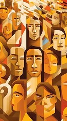 Portrait in ocher and brown tones of an Indian-American people in a geometric minimalist style.