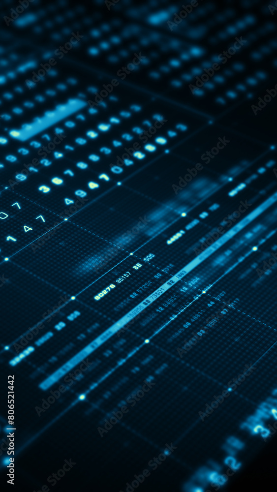 Aufkleber Futuristic metaverse, hi-tech digital data telemetry with encrypted numbers, display dynamic background for computer desktop vertical screen display format