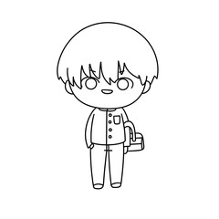 A cartoon boy is holding a book and wearing a jacket