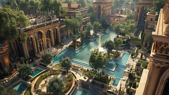 Capture the grandeur of a utopian city through a unique worms-eye view