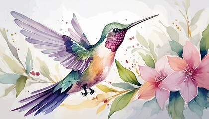 Obraz premium Hummingbird watercolor painting.