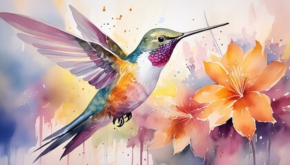Hummingbird watercolor painting.