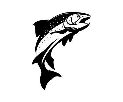recommend clip art: Rainbow Trout logo, Black and White Trout fish jumping out of the water, Great for your rainbow fishing activity.