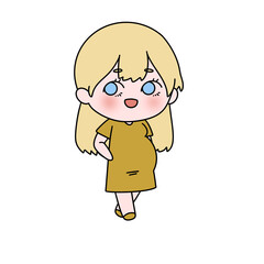 A cartoon girl is standing with her hands on her hips and smiling