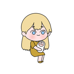 A cartoon girl is holding a baby in her arms