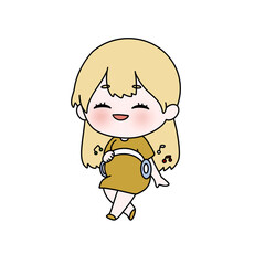 A cartoon girl is wearing headphones and smiling