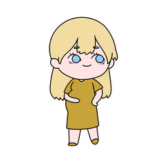 A cartoon girl is wearing a yellow dress and is pregnant