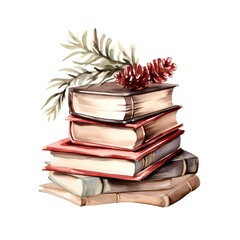 Pile of books. Watercolor hand drawn illustration isolated on white background