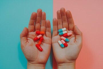 top view of two hands with a bunch of beautiful capsules