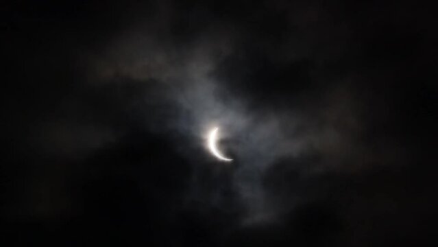 Time lapse of partial lunar eclipse cloudscape