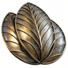 3D Render of a Metal Leaf Wall Art, on isolated white background, Generative AI