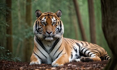 Fototapeta premium A Bengal Tiger's Tranquil Moment in the Jungle
