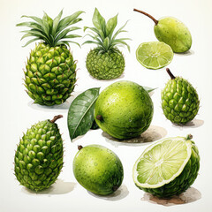 Watercolor Guanabana Illustration, Generative Ai