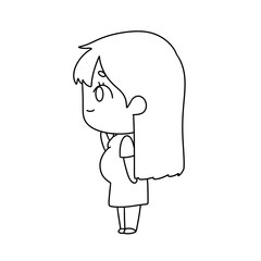 A cartoon girl with a baby bump is standing in front of a white background