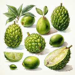 Watercolor Guanabana Illustration, Generative Ai